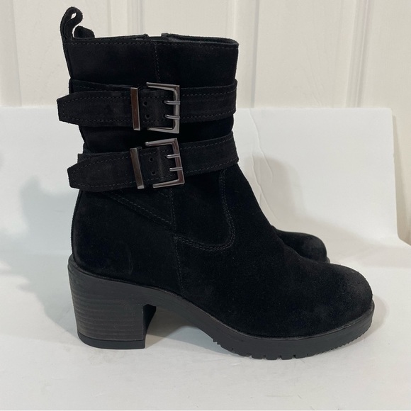 Vintage Foundry Charmine Black Suede Buckle Moto Goth Leather Ankle Boots Size 7 - Picture 7 of 12